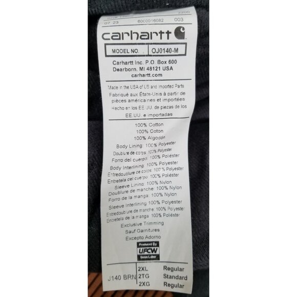 Carhartt J140 BRN Full Zip Quilt Lined Canvas Outdoor Work Coat Jacket Men's 2XL - Picture 9 of 16